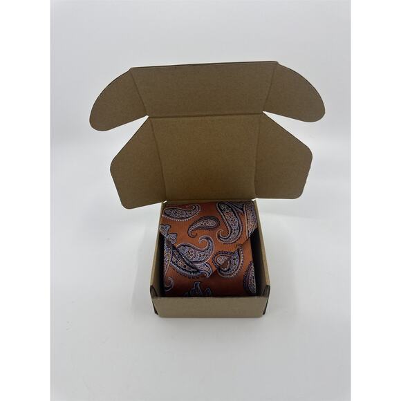 Jake Ross Orange and Blue Paisley Pattern Men's Neck Tie - Picture 15 of 15